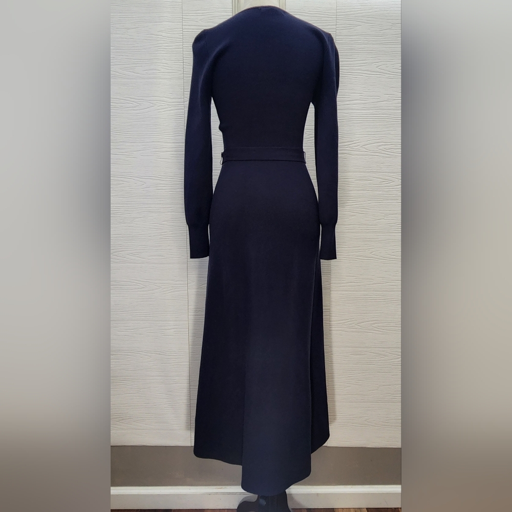 Boden Sweetheart Midnight Navy Blue Long Sleeve Midi Sweater Dress belted Sz 6R - Picture 6 of 10